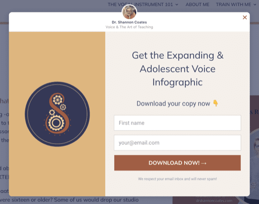 Example of an opt-in form that allows visitors to download an infographic if they type in the their first name and email address.