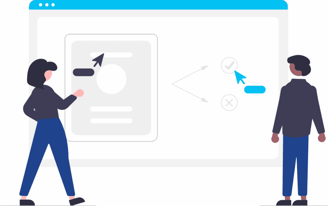 Two designers collaborating on a website layout design