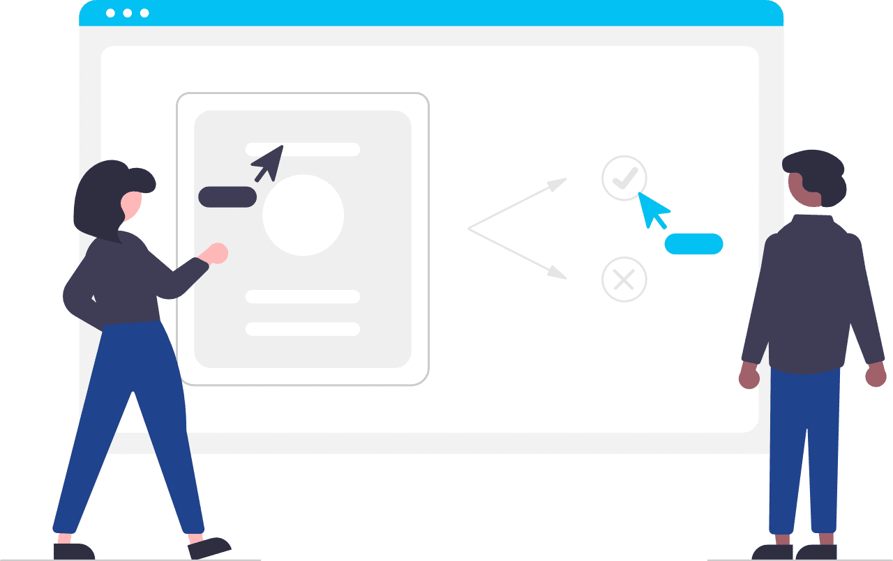 Two designers collaborating on a website layout design