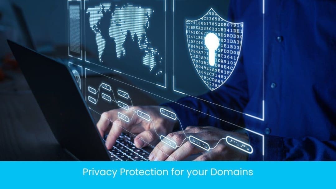 A hacker types at a keyboard but is blocked by privacy protection.
