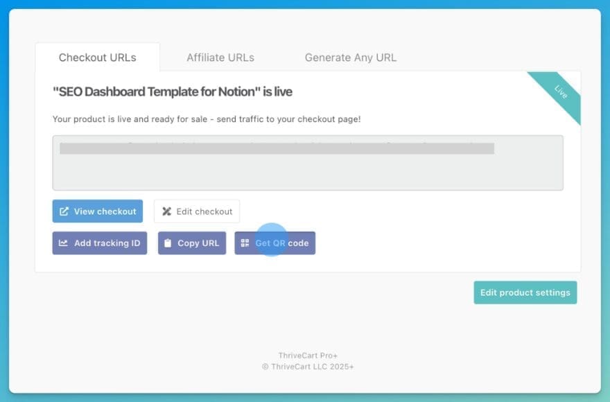 A screenshot of the ThriveCart Pro+ dashboard shows where you can click "Get QR code" button to dynamically generate a QR code to use at your events.