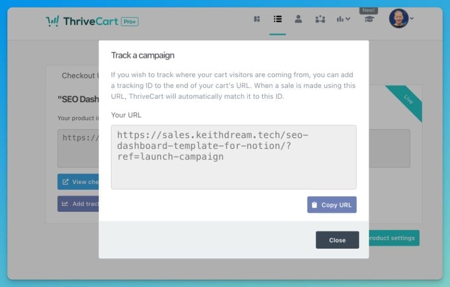 Easily add tracking UTM tags in your ThriveCart product URL so you can view it in the new advanced reports