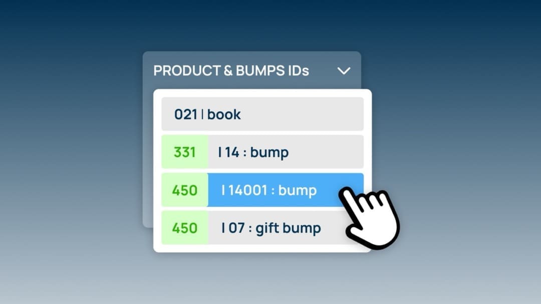 ThriveCart bump order ID and product ID numbers shown in product management table.