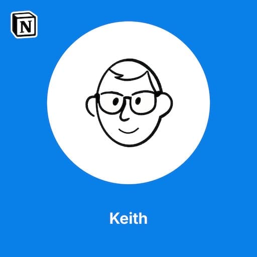Keith Eldridge, Notion consultant - illustrated portrait with Notion logo