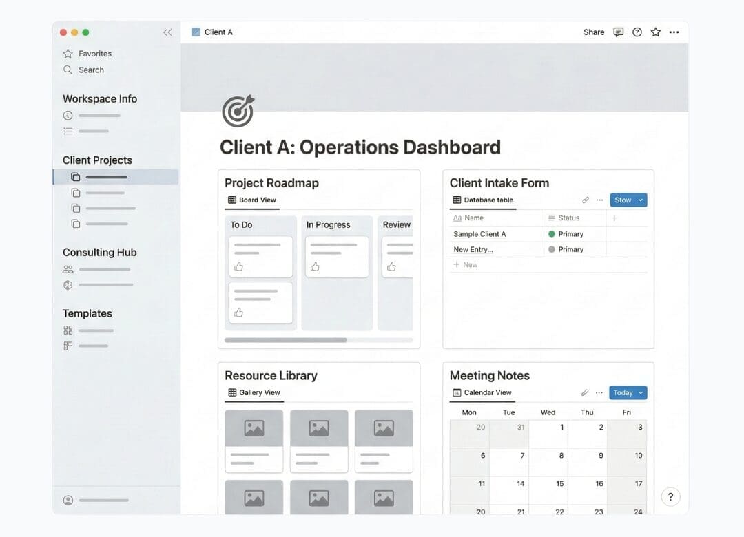 A sample Notion workspace layout mockup.