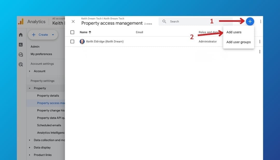Google Analytics property access management link used to grant google analytics admin access to a consultant